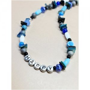 Чокер на шею Happy Blue ожерелье бусы синие агат, перламутр, чешское стекло ENJOY. Цвет: голубой/белый/синий