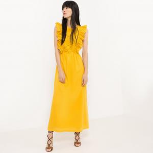 Платье длинное из двух материалов La Redoute Collections. Цвет: желтый