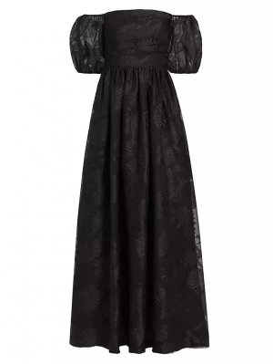 Жаккардовое платье из органзы с открытыми плечами Ml Monique Lhuillier, черный Lhuillier