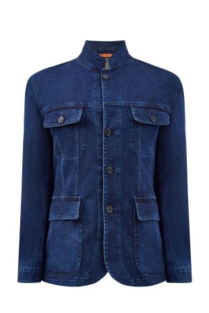 Куртка-блейзер из денима Stretch с накладными карманами CORTIGIANI. Цвет: синий