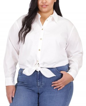 Хлопковая рубашка на пуговицах с завязками талии больших размеров , белый Michael Kors