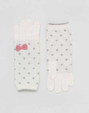 Классические перчатки в горошек Alice Hannah. Цвет: кремовый