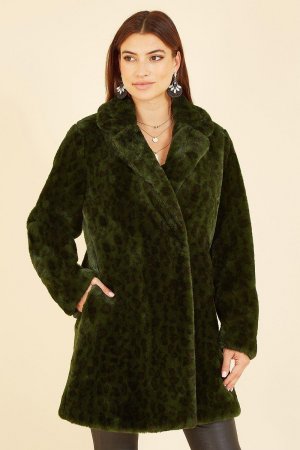 Зеленое роскошное пальто из искусственного меха с леопардовым принтом , зеленый Yumi