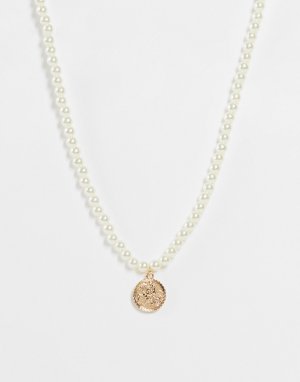Золотистое ожерелье из жемчужин с подвеской -Золотистый Chained & Able