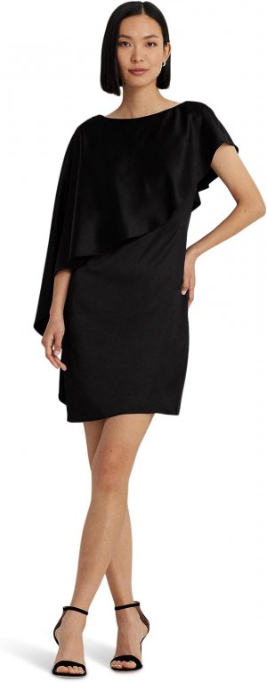Атласное коктейльное платье-кейп LAUREN Ralph Lauren, черный