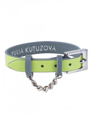 Кожаный браслет YULIA KUTUZOVA. Цвет: зеленый+серый