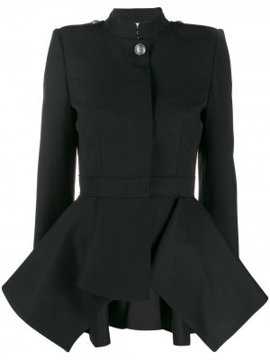 Пиджак в стиле милитари с баской и драпировкой Alexander McQueen. Цвет: черный