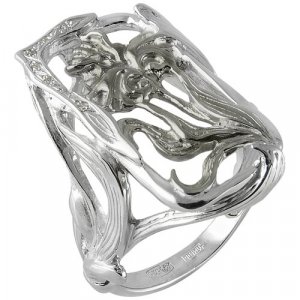 Перстень Фламандский ирис К-16017, серебро, 925 проба, родирование, фианит, размер 16.5, серебряный, черный Альдзена
