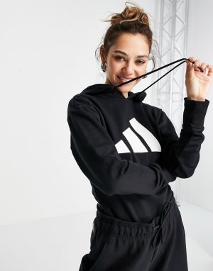 Боди с капюшоном и крупным логотипом черного цвета adidas Training-Черный цвет performance