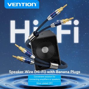 Акустический кабель Hi-Fi, серебристый провод из OFC с разъемами типа «банан» (Привет-Fi) двойными штекерами для динамиков усилителей Vention