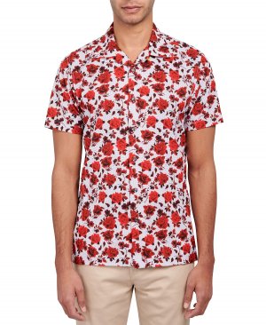 Мужская облегающая спортивная рубашка с цветочным принтом и эластичным без утюга Society of Threads, красный Threads