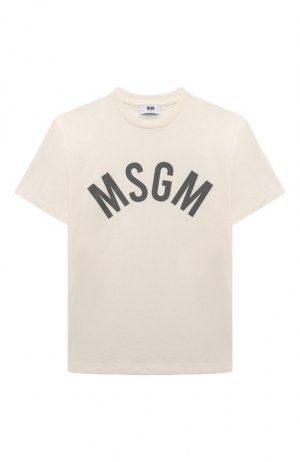 Хлопковая футболка MSGM kids. Цвет: кремовый