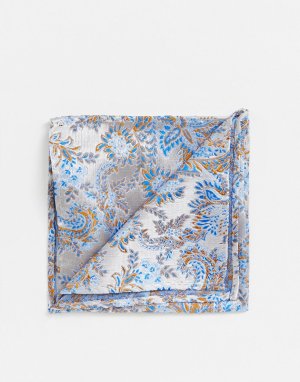 Синий платок для пиджака с цветочным рисунком -Белый Twisted Tailor