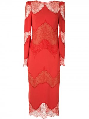 Платье миди с кружевными вставками Zuhair Murad. Цвет: красный