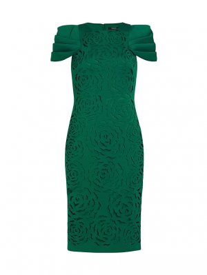 Платье миди с лазерной резкой , цвет emerald Badgley Mischka