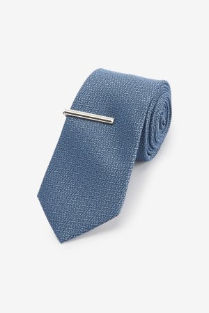 Текстурированный галстук и зажим , синий Next