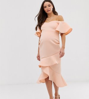 Платье-футляр персикового цвета с оборкой по краю -Розовый True Violet Maternity