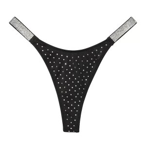 Плавки бикини Victoria's Secret Swim Shine Strap Thong, черный Victoria's. Цвет: черный