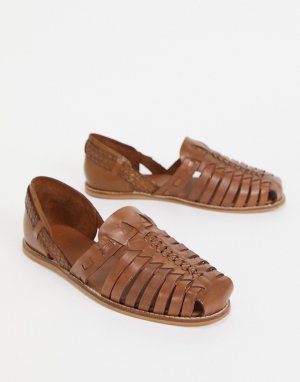 Светло-коричневые кожаные плетеные сандалии -Коричневый цвет ASOS DESIGN
