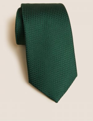 Текстурированный галстук из чистого шелка , зеленый Marks & Spencer