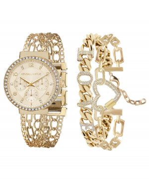 Женские аналоговые часы и браслет с двухцветным золотисто-белым кристаллом «Love» на ремешке из нержавеющей стали, 40 мм , золотой Kendall + Kylie