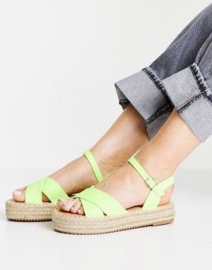 Лаймовые сандалии на плоской платформе -Зеленый цвет Glamorous