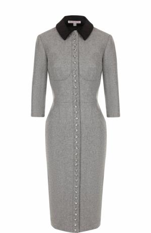 Приталенное шерстяное платье-рубашка с коротким рукавом Olympia Le-Tan. Цвет: светло-серый