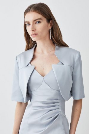 Итальянская куртка-накидка из структурированного атласа с вырезом на шее, серебро Karen Millen