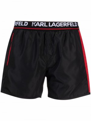 Плавки-шорты с полосками и логотипом Karl Lagerfeld. Цвет: черный