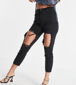 Черные выбеленные джинсы с большими рваными разрезами -Серый Parisian Tall