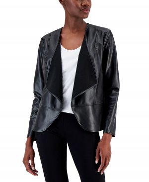 Женская куртка из искусственной кожи с драпировкой и баской спереди , черный Nine West