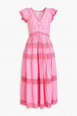 Платье миди Abena крючком из хлопка в горошек с кружевной отделкой Loveshackfancy, розовый LoveShackFancy