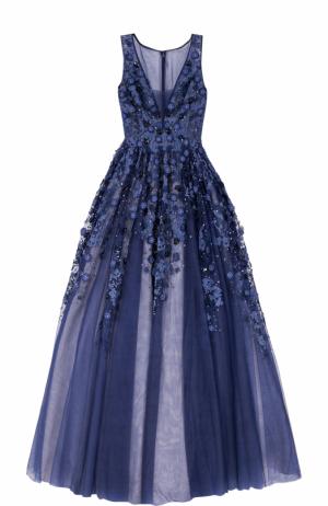 Платье в пол с пышной юбкой и декоративной отделкой Basix Black Label. Цвет: темно-синий