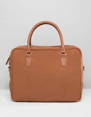 Светло-коричневый кожаный портфель ASOS. Цвет: рыжий