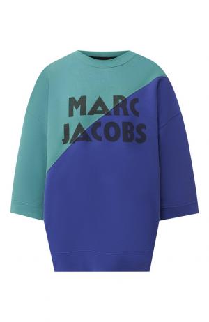 Хлопковый пуловер с укороченным рукавом и логотипом бренда Marc Jacobs. Цвет: синий