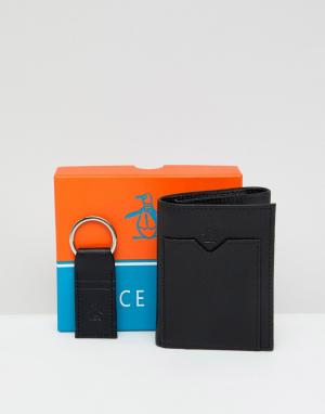 Бумажник и брелок для ключей Original Penguin. Цвет: черный