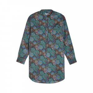 Длинная тканевая рубашка с цветочным принтом и полосатым воротником, темно-синяя Engineered Garments