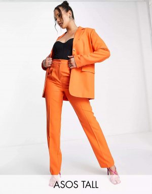 Оранжевые мужские костюмные брюки с эластичной резинкой на талии ASOS Tall. Цвет: оранжевый