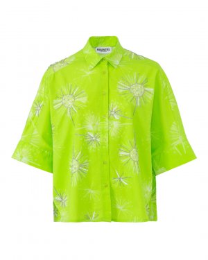 Хлопковая рубашка Essentiel. Цвет: зеленый+принт