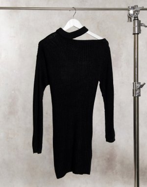 Черное платье-джемпер с вырезом на одном плече -Черный AX Paris