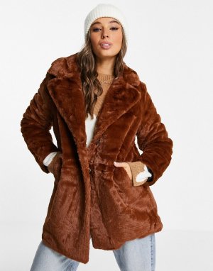 Oversized-пальто удлиненного кроя из искусственного меха Wednesdays Girl-Коричневый цвет Wednesday's Girl