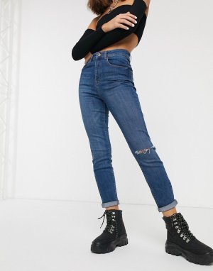 Узкие джинсы в винтажном стиле с рваной отделкой COLLUSION x011-Синий