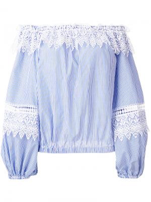 Блузка в полоску с открытыми плечами Forte Couture. Цвет: синий