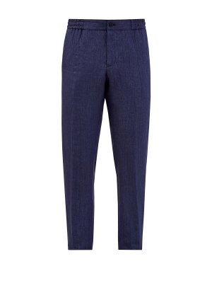 Льняные брюки прямого кроя с меланжевым эффектом ETRO. Цвет: синий