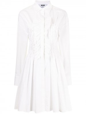Платье-рубашка с оборками MSGM. Цвет: белый