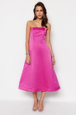 Фуксия с открытой талией/пляжное атласное вечернее платье, розовый Trendyol