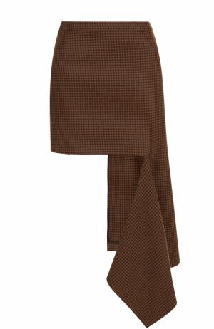 Шерстяная мини-юбка асимметричного кроя Balenciaga. Цвет: коричневый