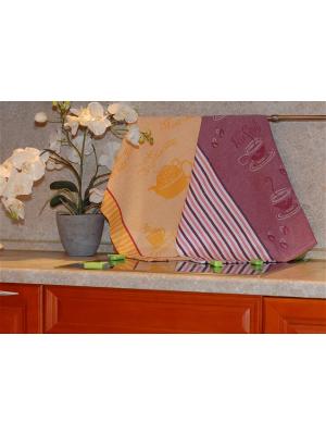 Набор жаккардовых полотенец 50х70 2 штуки SET-8 (Чай,Чай Маэстро) в пакете ТекСтиль для дома. Цвет: желтый, белый, розовый, сливовый