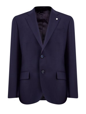 Костюмный пиджак из гибкой шерсти с фирменной деталью L.B.M. 1911. Цвет: синий