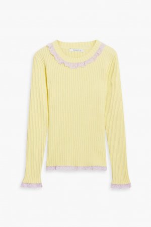 Двухцветный свитер в рубчик с кружевной отделкой OLIVIA RUBIN, желтый Rubin